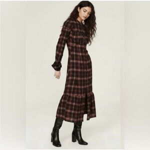 Pamela Love Maroon Plaid Shirt Dress